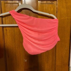 Neon coral mesh skirt set